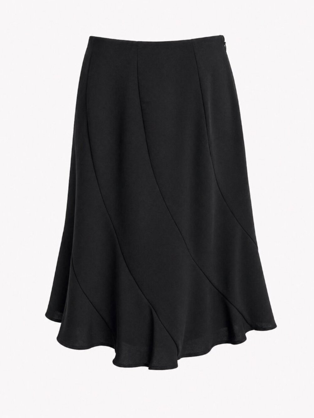 Vintage DRAMA Black Bias Cut Flounce Hem Crepe Skirt Size 4 Lined Knee Length